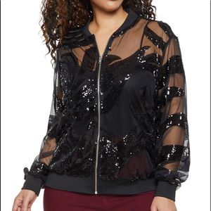 Black sequin Plus Size Bomber jacket